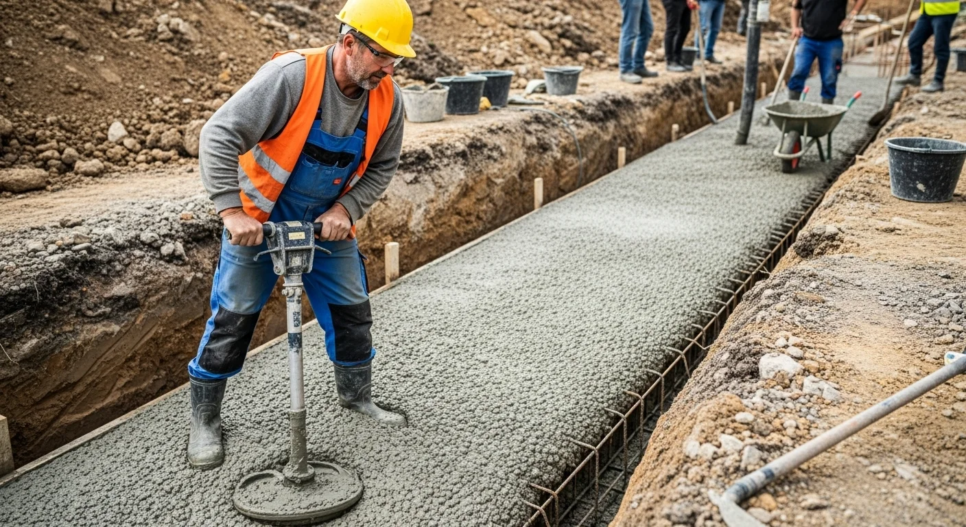 Sávalap betonozás: 7 kritikus hiba, amit kerülj el az alapozáskor 3 Sávalap beton tömörítése vibrátorral a megfelelő szilárdság eléréséhez