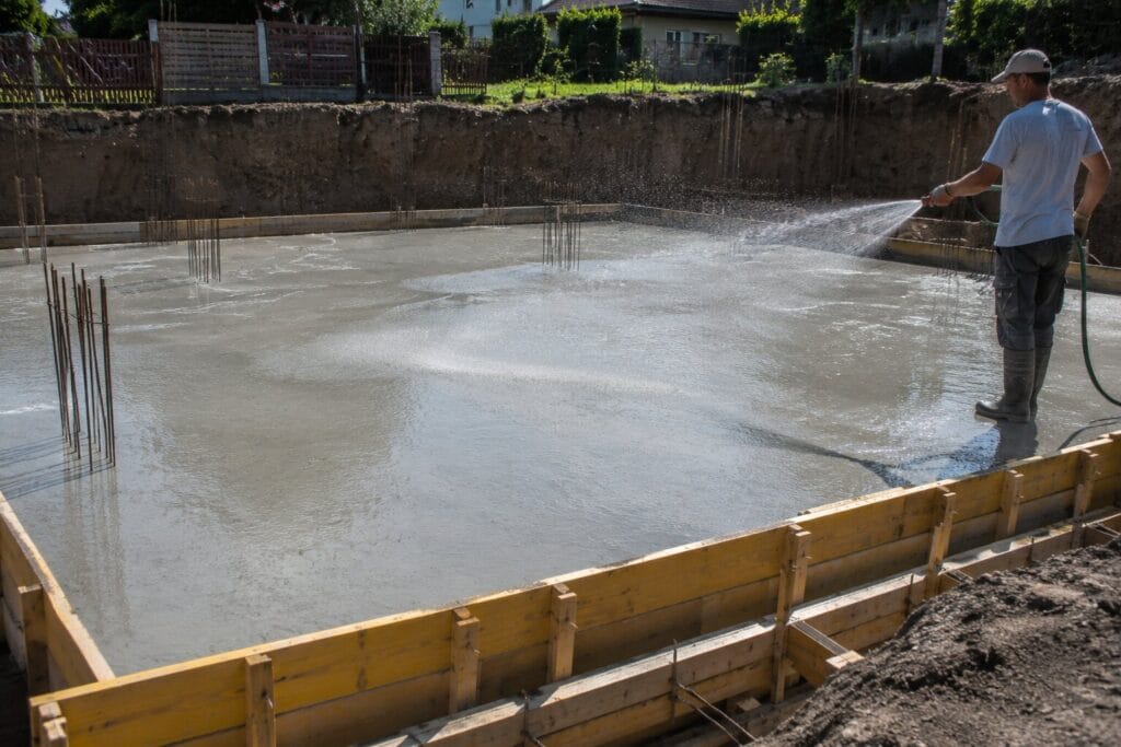 Pincefödém beton utókezelése locsolással
